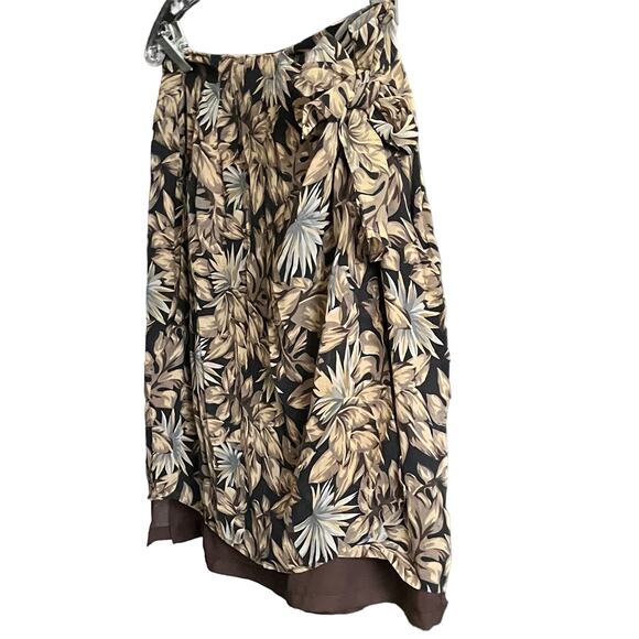 VALERIE STEVENS SILK WRAP AROUND MIDI SKIRT, WOMENS, 16, BROWN TAN BLUE FLORAL - Picture 4 of 11